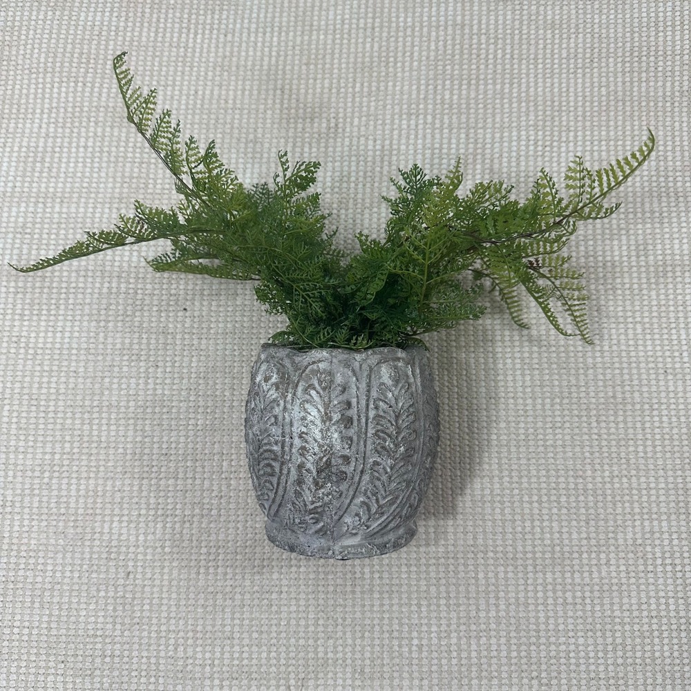 Artificial Fern Plant in Grey Embossed Rustic Stone Pot Home Decor 13in - Picture 2 of 5
